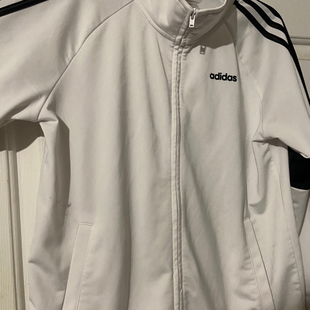Kids size 14/16 or L/G white Adidas zip up jacket new.